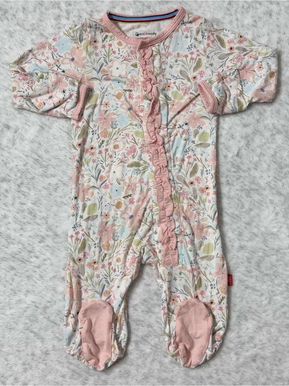 Magnetic Me Pink Floral Garden Ruffle Footie Sleeper 0-3M Baby Girl Modal Blush